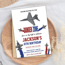 Grått Fighter Jet Birthday-inbjudningar