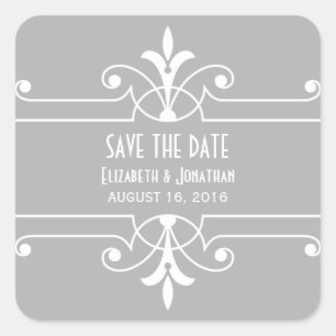 Grått Finare Ornamental Save the Date Stickers Fyrkantigt Klistermärke