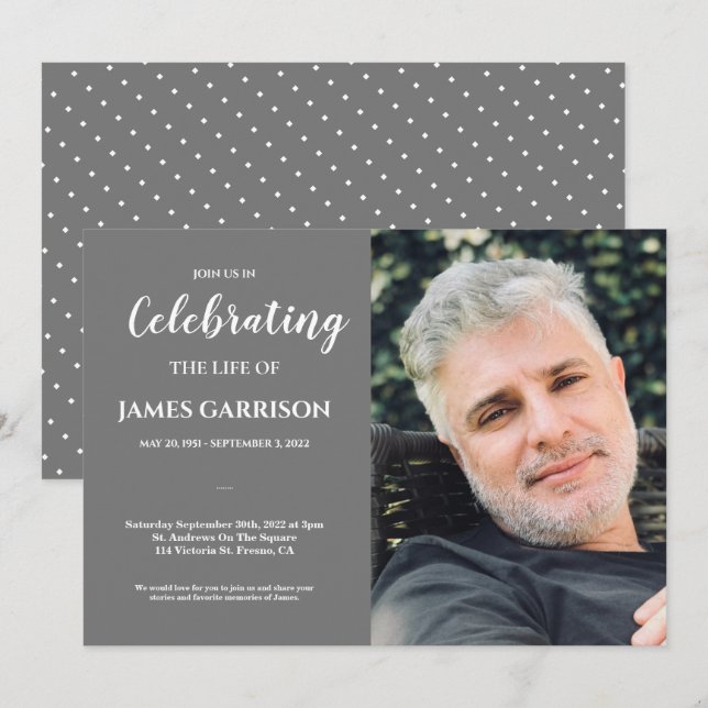 Grått Firande med fotobegravning Inbjudningar (Fram/baksida)