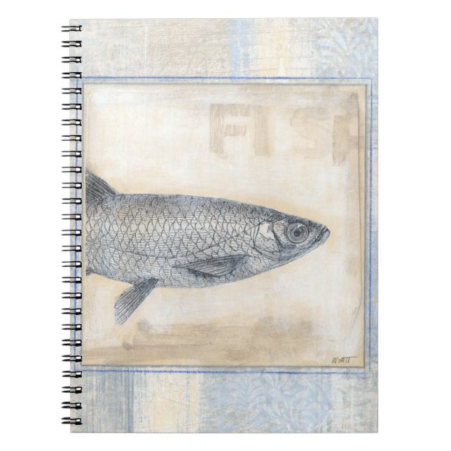 Grått Fish on Beige Background Anteckningsbok (Framsidan)