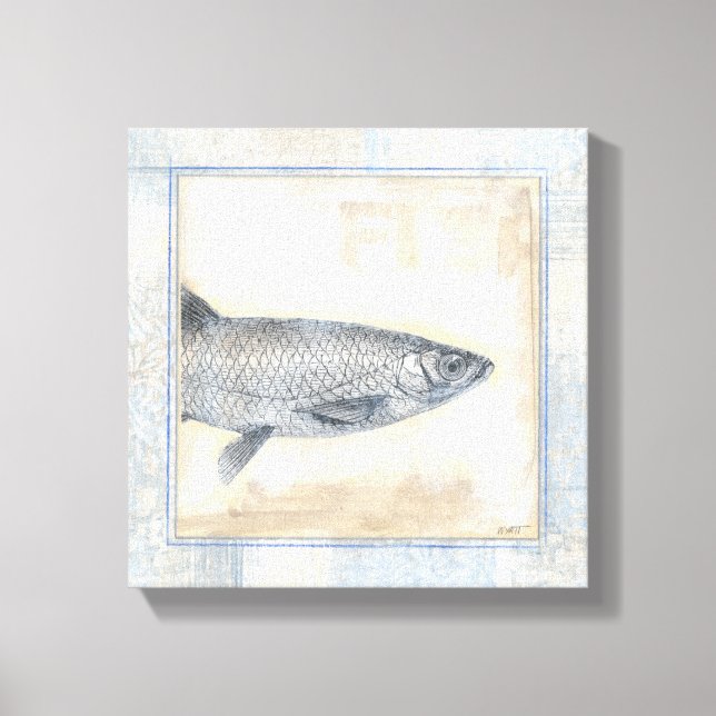 Grått Fish on Beige Background Canvastryck (Framsida)