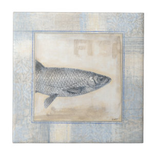 Grått Fish on Beige Background Kakelplatta