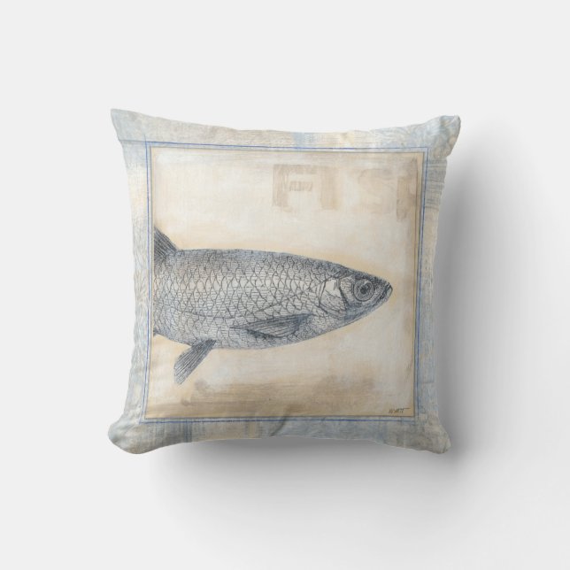 Grått Fish on Beige Background Kudde (Framsida)