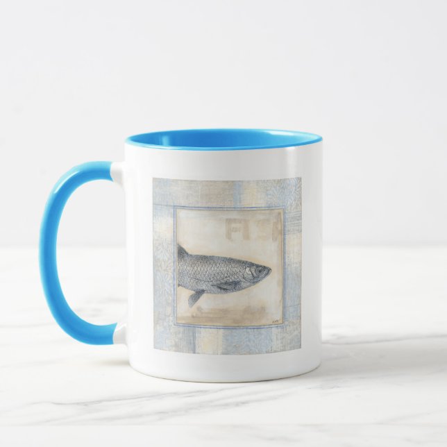 Grått Fish on Beige Background Mugg (Vänster)