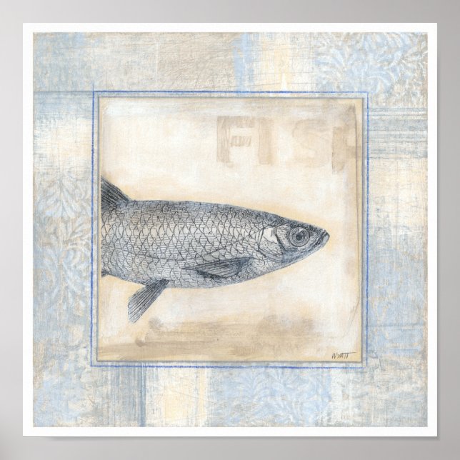 Grått Fish on Beige Background Poster (Framsidan)