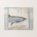 Grått Fish on Beige Background Pussel<br><div class="desc">Konstnären Norman Wyatt är begåvad och känd för sina underbara utskrifter av havets livskonst. I denna levande bild fångar han en grått-fisk i sitt mest naturliga stil. Han lade också till en blått och beige ram som inspirerats av vintagen för att göra den mer unik och contemporary. Biet i konstverk...</div>