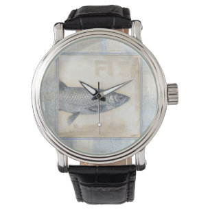 Grått Fish på Beige Armbandsur