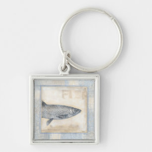 Grått Fish på Beige Fyrkantig Silverfärgad Nyckelring