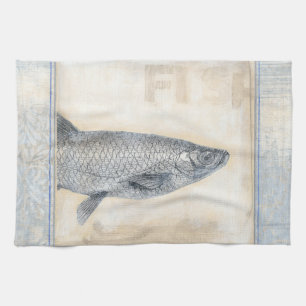 Grått Fish på Beige Kökshandduk