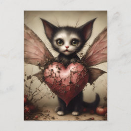 Grått Fladdermus Cat Fairy with Rosa Heart Vykort
