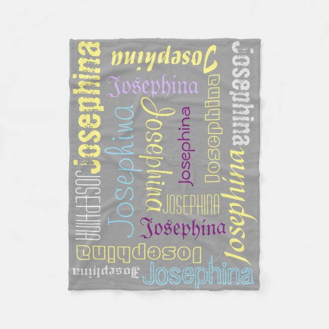Grått Fleece Blanket Namn Collage Lavender Gult (Framsidan)