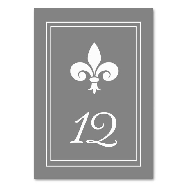 Grått Fleur de Lis Bordsnummer Card (Framsidan)