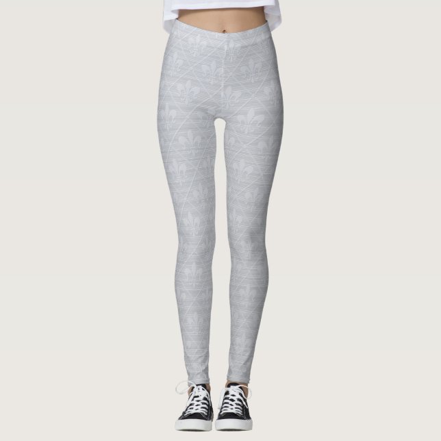 Grått Fleur De Lis Mönster Leggings (Framsida)