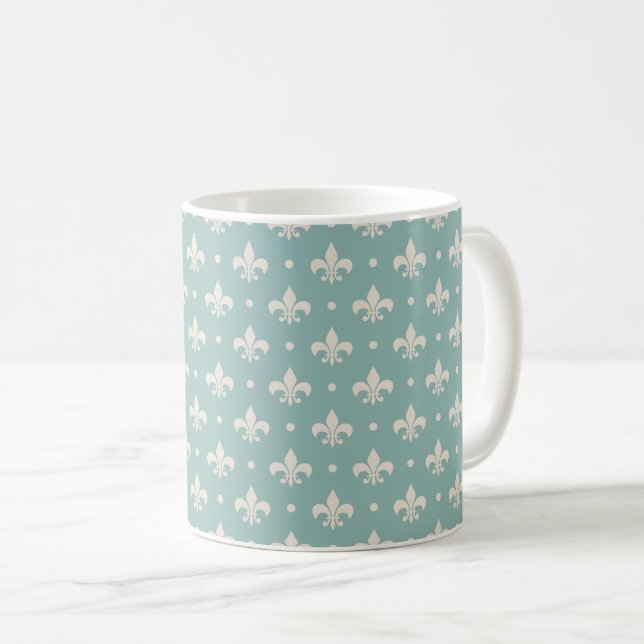 Grått Fleur De Lis mönster om turkobakgrunden Kaffemugg (Framsida höger)