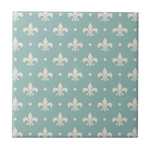 Grått Fleur De Lis mönster om turkobakgrunden Kakelplatta