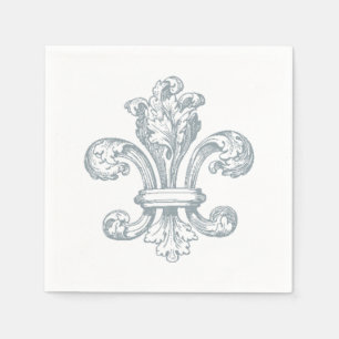 Grått Fleur de Lis på papper napkin med vit bakgru Pappersservett