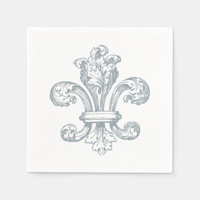 Grått Fleur de Lis på papper napkin med vit bakgru Pappersservett (Framsidan)