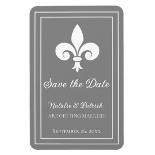 Grått Fleur de Lis Spara datum magneter