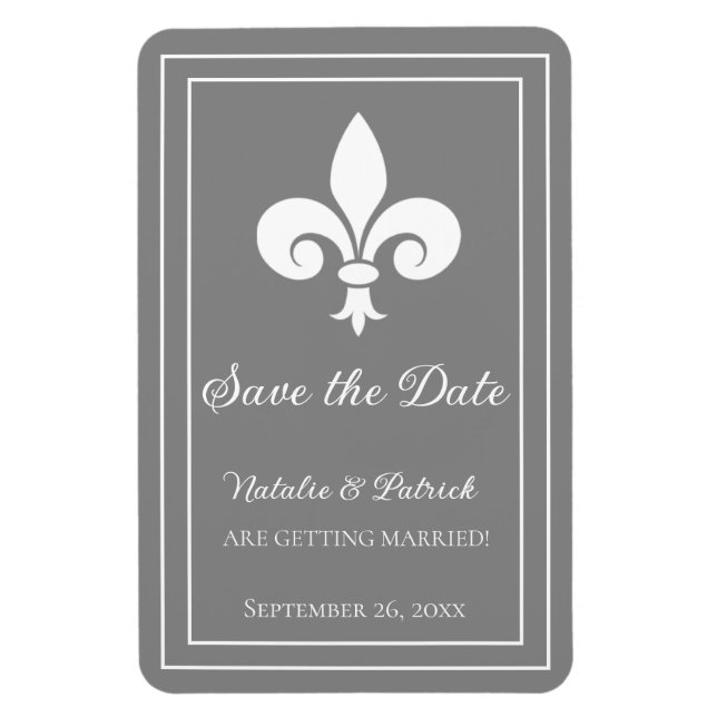 Grått Fleur de Lis Spara datum magneter (Vertikal)