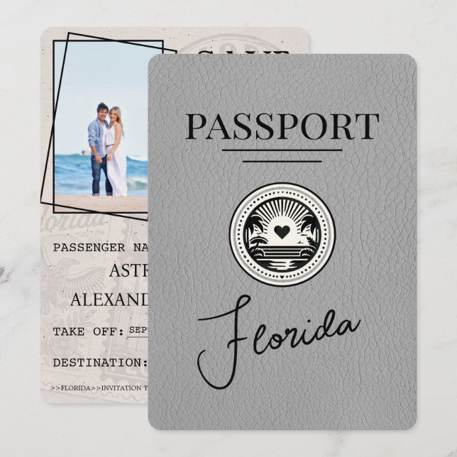 Grått Florida Passport Spara datum Datumet (Fram/baksida)