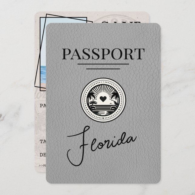 Grått Florida Passport Spara datum Spara Datumet (Fram/baksida)