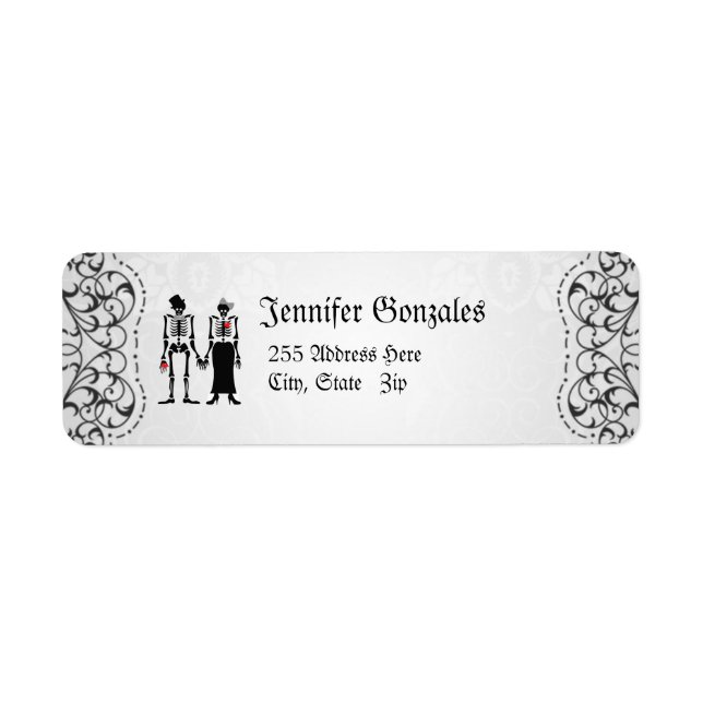 Grått Flourish Skeleton Några Adressetiketter Returadress Etikett (Framsidan)