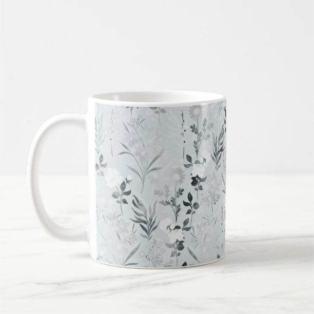 Grått Flowers Painting Botanical Kaffemugg (Vänster)