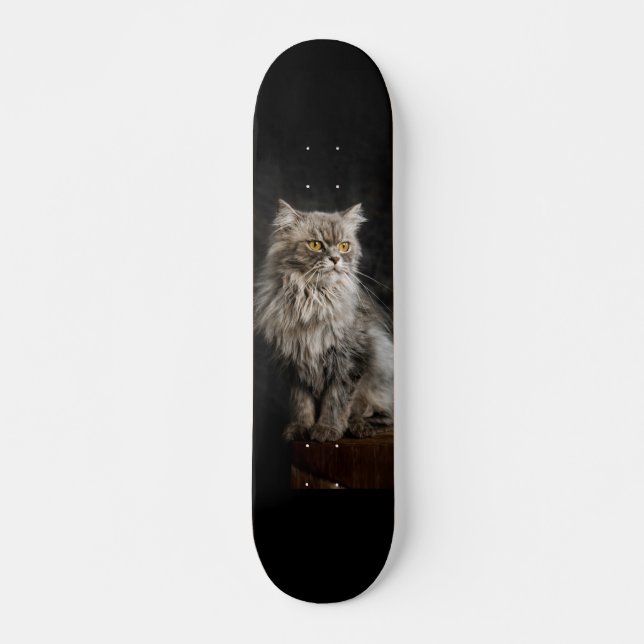 Grått Fluffy Cat Mini Skateboard Bräda 18,5 Cm (Framsida)