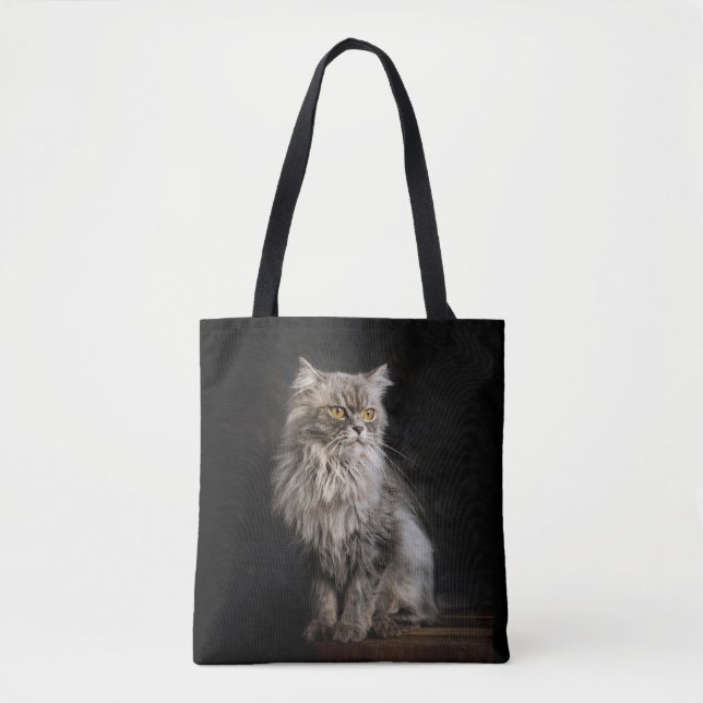 Grått Fluffy Cat Tygkasse (Framsida)