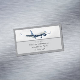 Grått Flygplankapten Pilot Flygplan i Himmel Magnetiska Visitkort