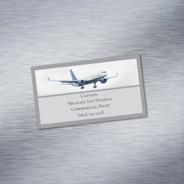 Grått Flygplankapten Pilot Flygplan i Himmel Magnetiska Visitkort (In Situ)