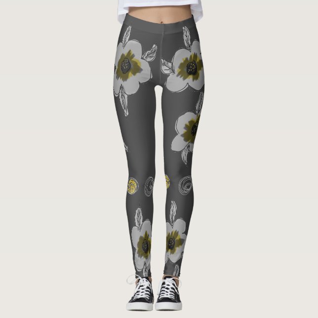 Grått Flyttad utskrift Leggings (Framsida)