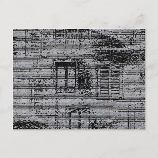 grått-fönster och kloster på metall texturerade ba vykort (Framsida)
