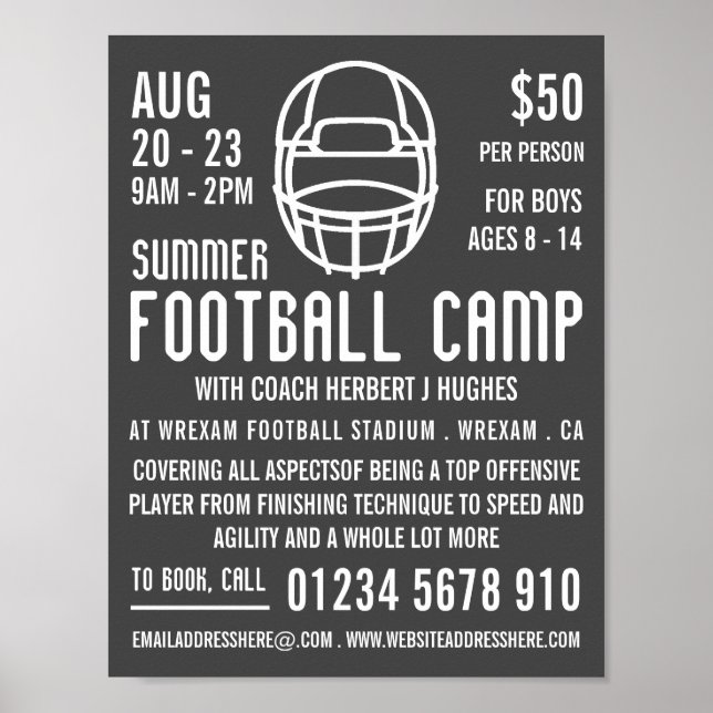 Grått Football Helmet, reklam för fotbollskameror Poster (Framsidan)