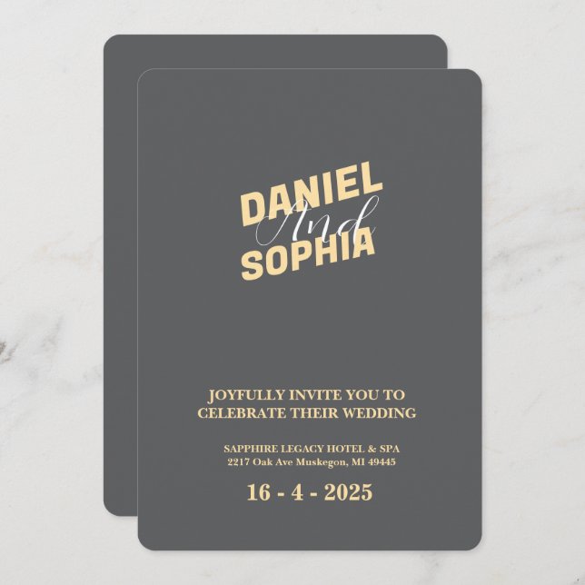 Grått för  för inbjudan till Retro-bröllop (Fram/baksida)