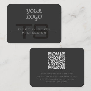 Grått för Logotyp och QR-Mörk för modern Elegant Visitkort