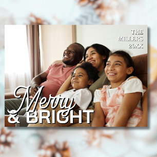 Grått för Merry & Bright Family Photo Elegant Ligh Julkort