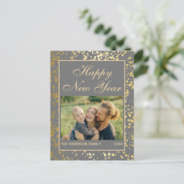 Grått för nyårsfoto i Shiny Guld Glitter Vykort