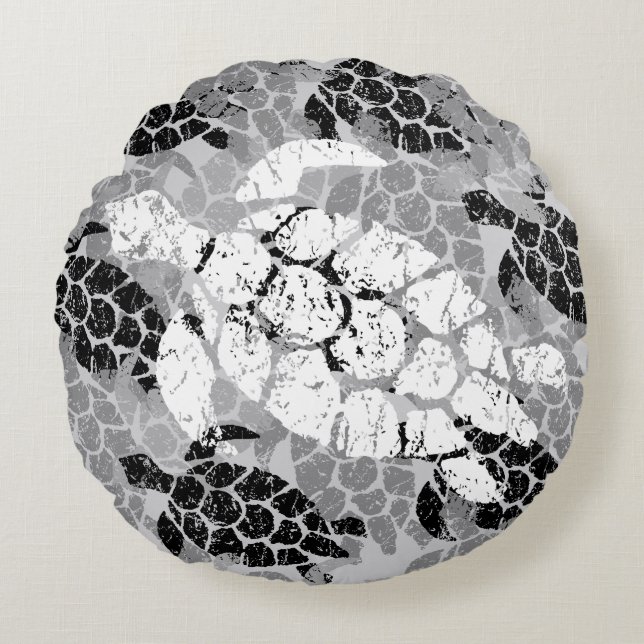 Grått för Reversible för Honu havssköldpadda Rund Kudde (Framsidan)