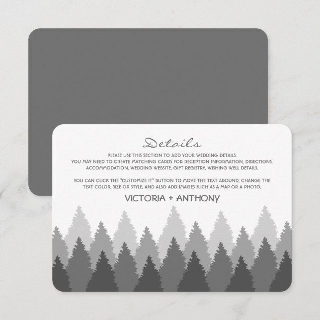 Grått Forest Range Woodland Bröllop Detail Tilläggskort (Fram/baksida)
