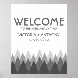 Grått Forest Range Woodland Bröllop Välkommen Poster