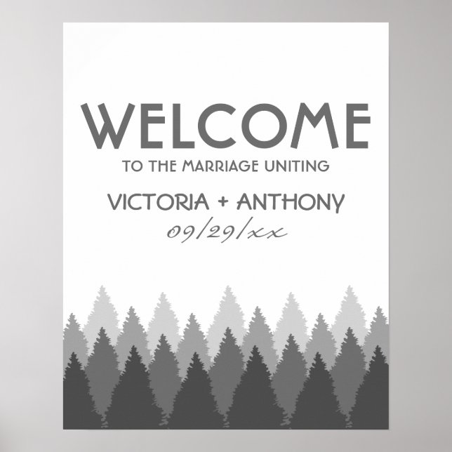 Grått Forest Range Woodland Bröllop Välkommen Poster (Framsidan)