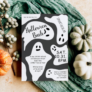 Grått-formen för kute, vitt spöken, Halloween-bas Inbjudningar