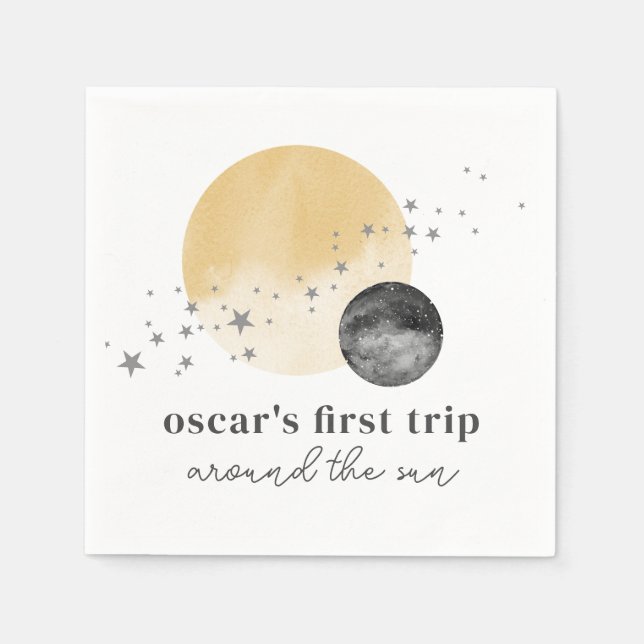 Grått Första Resa runt Sol Pappersservett (Framsidan)