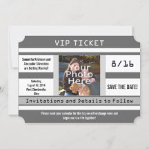 Grått Foto Biljett Spara Datum Bröllopskort