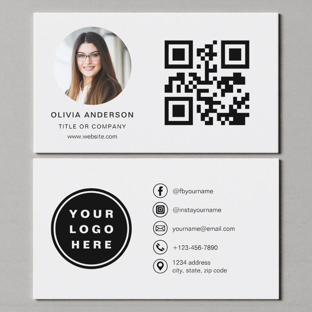Grått foto med QR-kod för sociala medier Visitkort (Skapare uppladdad)
