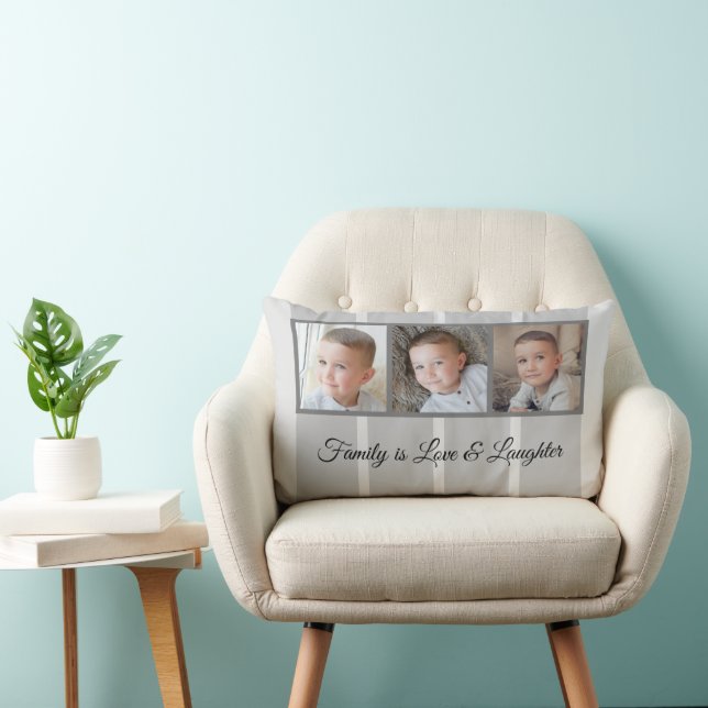 Grått fotokollage-familjen strimlad lumbarkudde (Stol)