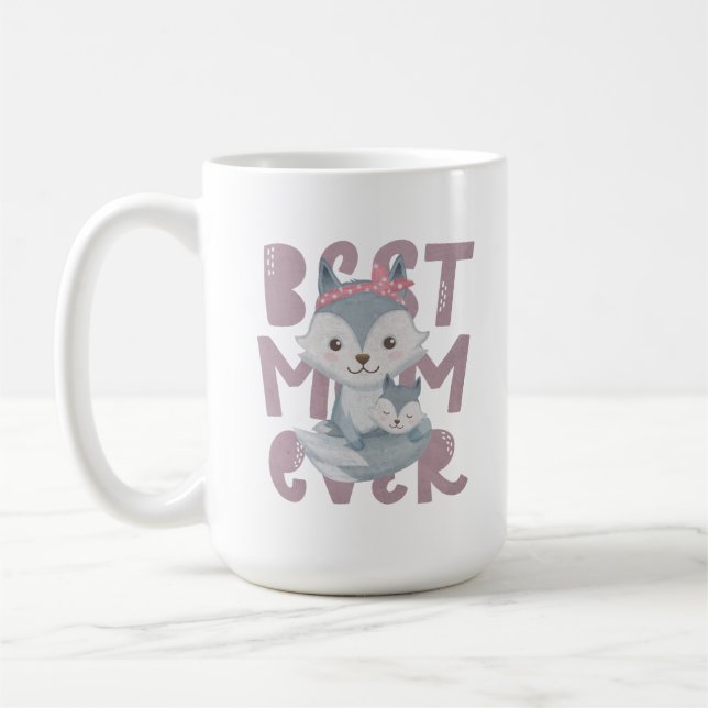 Grått Fox Mamma och Unge - Bästa Mamma någonsin Kaffemugg (Vänster)