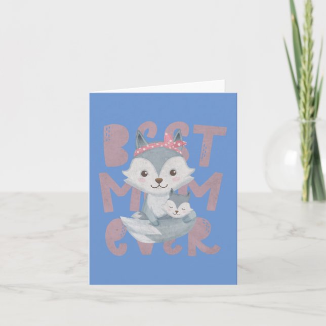 Grått Fox Mamma och Unge - Bästa Mamma någonsin Kort (Framsida)