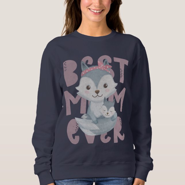 Grått Fox Mamma och Unge - Bästa Mamma någonsin T Shirt (Framsida)